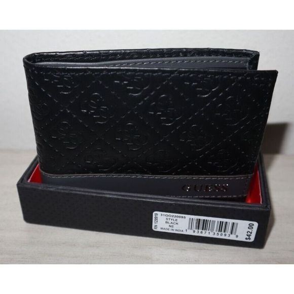 Guess 31GO220095 Men's Black "G" Embossed Leather Credit Card ID Bifold Wallet - Picture 2 of 8